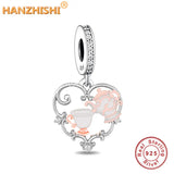 925 Silver Heart Pendant Engrave Charms Beads Fit Bracelet Necklace