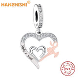 925 Silver Heart Pendant Engrave Charms Beads Fit Bracelet Necklace