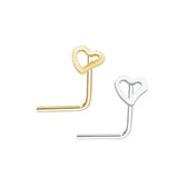 925 Silver Hollow Heart L Shape Nose Piercing Studs for Women Girls