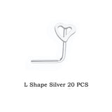 925 Silver Hollow Heart L Shape Nose Piercing Studs for Women Girls