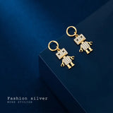 925 Silver Diamonds Robot Drop Earrings Women Girls Dangle Brincos