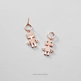 925 Silver Diamonds Robot Drop Earrings Women Girls Dangle Brincos