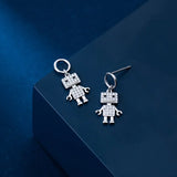 925 Silver Diamonds Robot Drop Earrings Women Girls Dangle Brincos