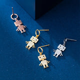 925 Silver Diamonds Robot Drop Earrings Women Girls Dangle Brincos