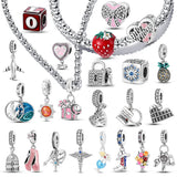 925 Sterling Silver Lucky Bird Cat Dogfrog Charm Pendant Bracelet Beads