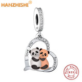 925 Silver Monkey Heart Dangle Charms Beads for Bracelet Necklace