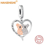 925 Silver Monkey Heart Dangle Charms Beads for Bracelet Necklace