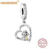 925 Silver Monkey Heart Dangle Charms Beads for Bracelet Necklace