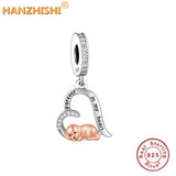 925 Silver Monkey Heart Dangle Charms Beads for Bracelet Necklace