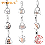 925 Silver Monkey Heart Dangle Charms Beads for Bracelet Necklace