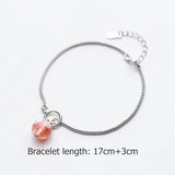 925 Sterling Silver Pink Strawberry Crystal Bracelet for Girls Women