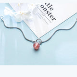 925 Sterling Silver Pink Strawberry Crystal Bracelet for Girls Women