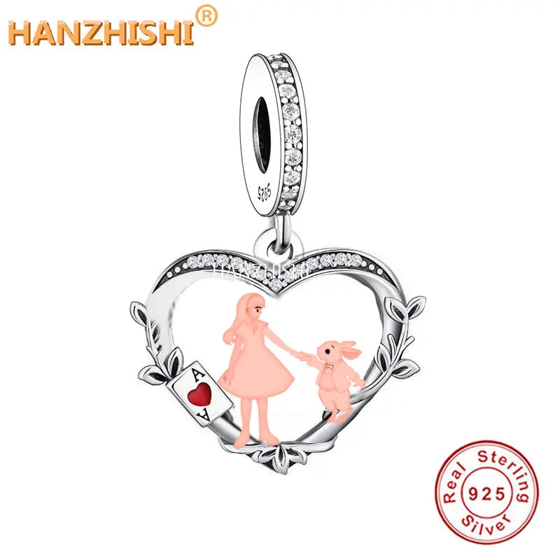 925 Silver Poker Heart Animal Pendant Charms Beads for Bracelet Necklace