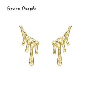 925 Silver Water Droplets Stud Earrings Vintage Ear Studs Women Party Jewelry