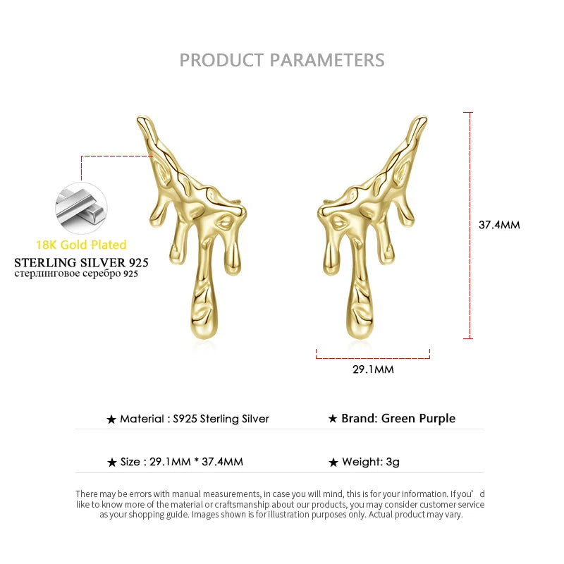 925 Silver Water Droplets Stud Earrings Vintage Ear Studs Women Party Jewelry