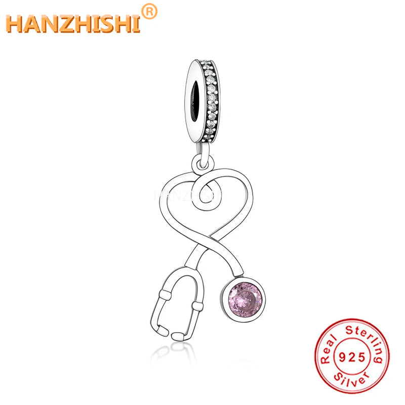 925 Silver Stethoscope Dangle Beads Charms for Jewelry Making