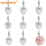 925 Silver Vintage Alphabets Wing Heart Charms Beads for Bracelet Necklace