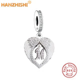 925 Silver Vintage Alphabets Wing Heart Charms Beads for Bracelet Necklace