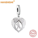 925 Silver Vintage Alphabets Wing Heart Charms Beads for Bracelet Necklace