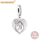 925 Silver Vintage Alphabets Wing Heart Charms Beads for Bracelet Necklace