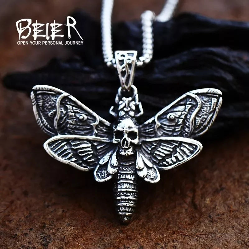 Death Head Skull Butterfly Moth Pendant Necklace