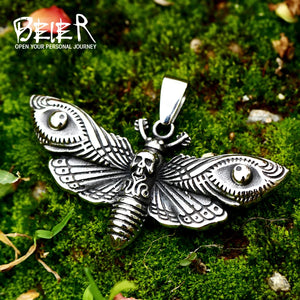 Death Head Skull Butterfly Moth Pendant Necklace