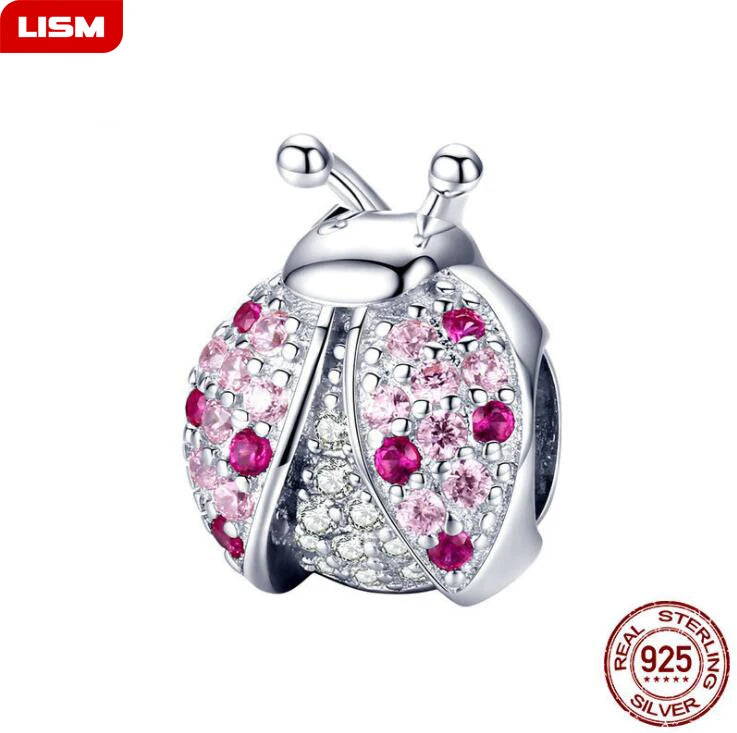 925 Sterling Silver Ladybug Charms Beads for DIY Jewelry