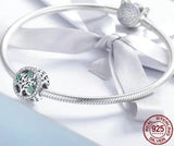 Life Tree Green CZ Silver Dangle Charm Bead for Bracelets 925 Sterling Silver