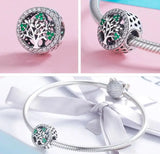 Life Tree Green CZ Silver Dangle Charm Bead for Bracelets 925 Sterling Silver