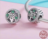 Life Tree Green CZ Silver Dangle Charm Bead for Bracelets 925 Sterling Silver