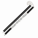 Multilayer Leather Chain Choker Necklace with Crystal Flower