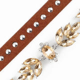 Multilayer Leather Chain Choker Necklace with Crystal Flower