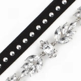 Multilayer Leather Chain Choker Necklace with Crystal Flower