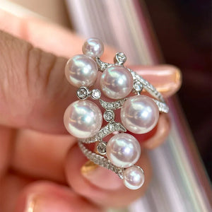 Freshwater Pearl Ring 925 Silver High Statement Jewelry