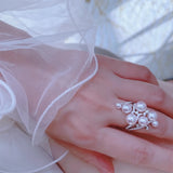 Freshwater Pearl Ring 925 Silver High Statement Jewelry