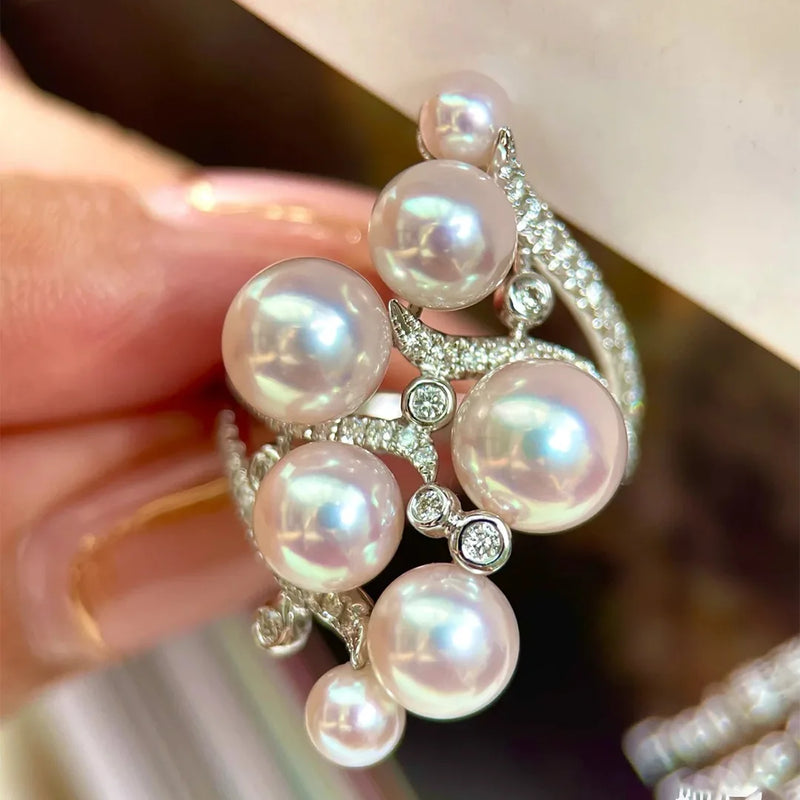 Freshwater Pearl Ring 925 Silver High Statement Jewelry