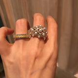 Big Pearl Zircon Ring High Fine Jewelry