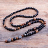 6mm Lava Stones Wood Bead Men's Hematite Buddha Necklace