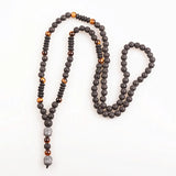 6mm Lava Stones Wood Bead Men's Hematite Buddha Necklace