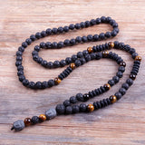 6mm Lava Stones Wood Bead Men's Hematite Buddha Necklace