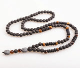 6mm Lava Stones Wood Bead Men's Hematite Buddha Necklace