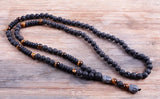 6mm Lava Stones Wood Bead Men's Hematite Buddha Necklace