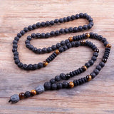 6mm Lava Stones Wood Bead Men's Hematite Buddha Necklace
