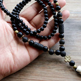 Lava Stones Bead Hematite Cross Charm Pendant Men's Necklace