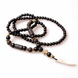 Lava Stones Bead Hematite Cross Charm Pendant Men's Necklace