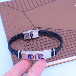 Greek Letter KAY Sign Fraternity Leather Bracelet