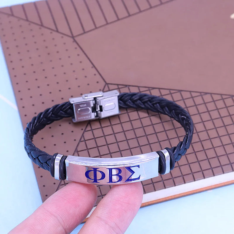Greek Letter KAY Sign Fraternity Leather Bracelet