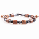 Men's Hematite & Brown Wood Beads Necklace Bracelet Set