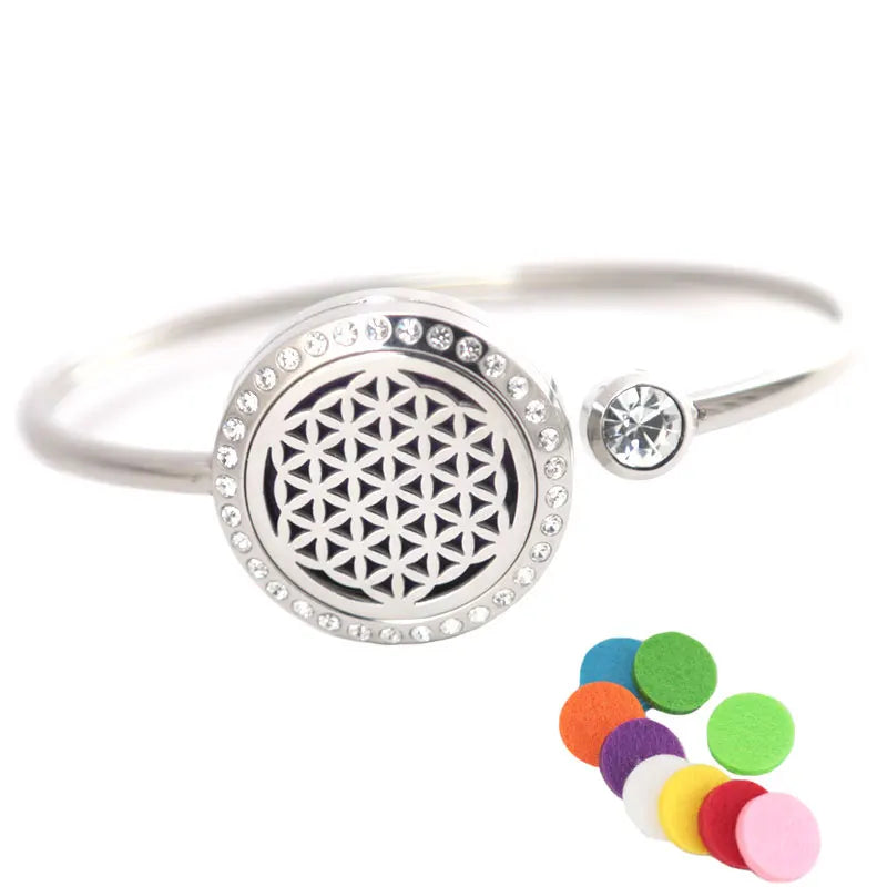 Aromatherapy Diffuser Locket Bracelet - Crystal Magnet Stainless Steel