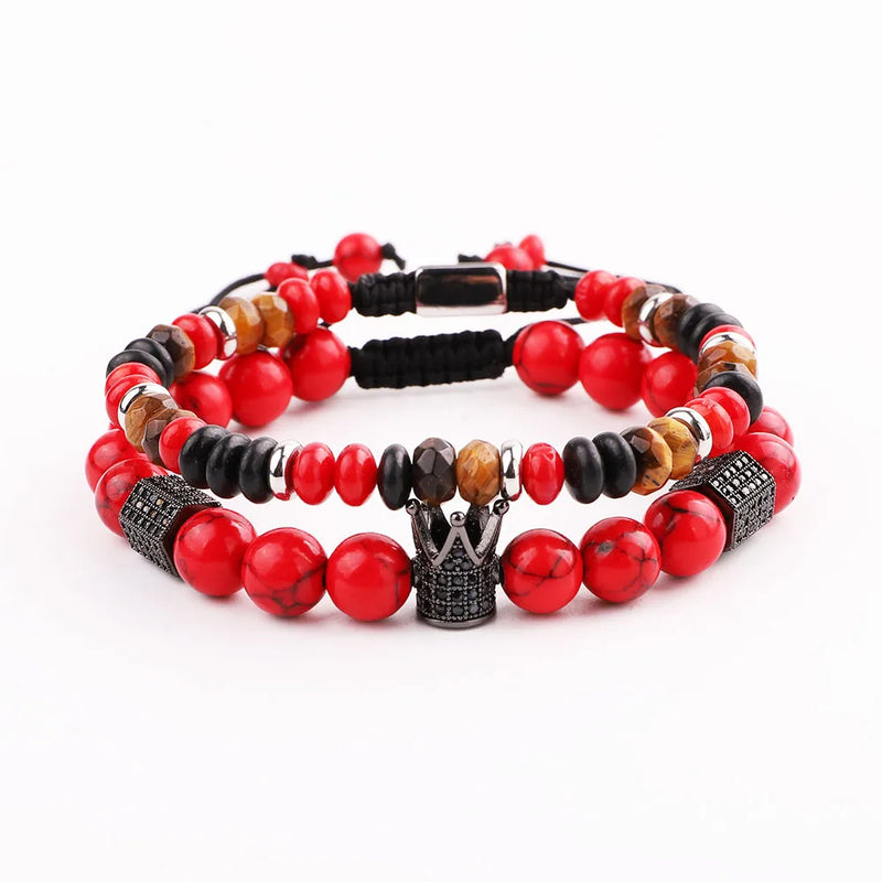 CZ Crown Stone Braided Bracelet Men